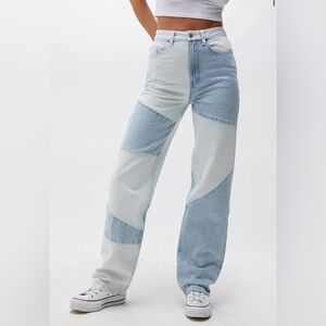 PacSun Blue two-tone denim Patchwork boyfriend Jeans high rise, baggy size 26